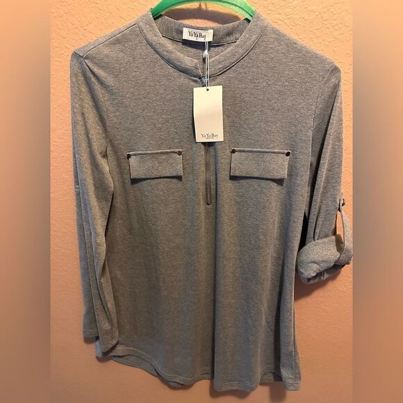 YaYa Bay Women's Long Sleeve Roll-Up Sleeve Zip Up Casual Shirt Blouse Tops - Picture 4 of 12